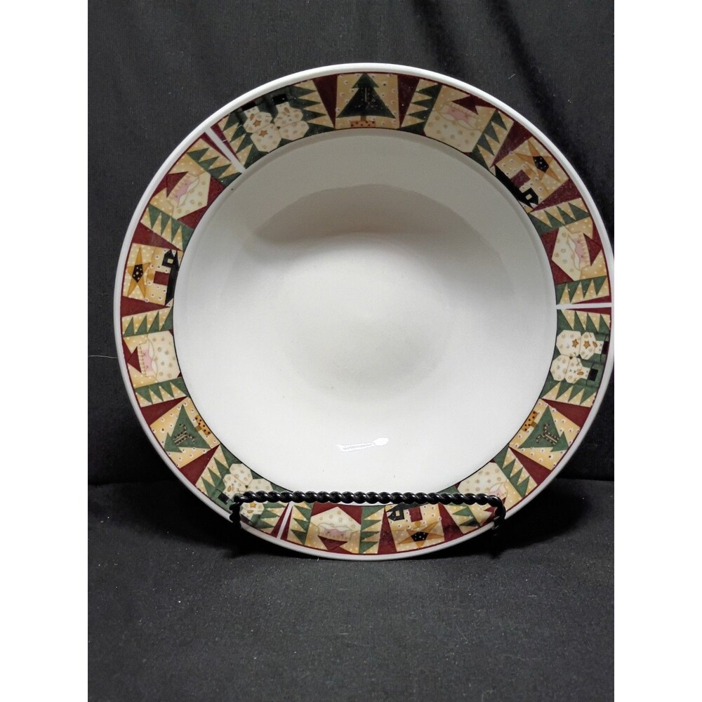 Sakura Christmas Patch 9.5" Vegetable Serving Bowl Leslie Beck 1999 Stoneware